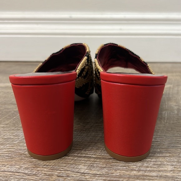 STAUD Women's Red Asymmetrical Beaded Mule Sandals Size 40 - Picture 3 of 4